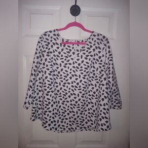 Melloday White/Black Classy Blouse V Neck Zip up back XL